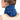 Close-up back view of a woman wearing a blue plush weighted neck heating pad for pain relief.
