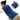 A woman using a large blue heating pad on her back and abdomen for localized pain relief.
