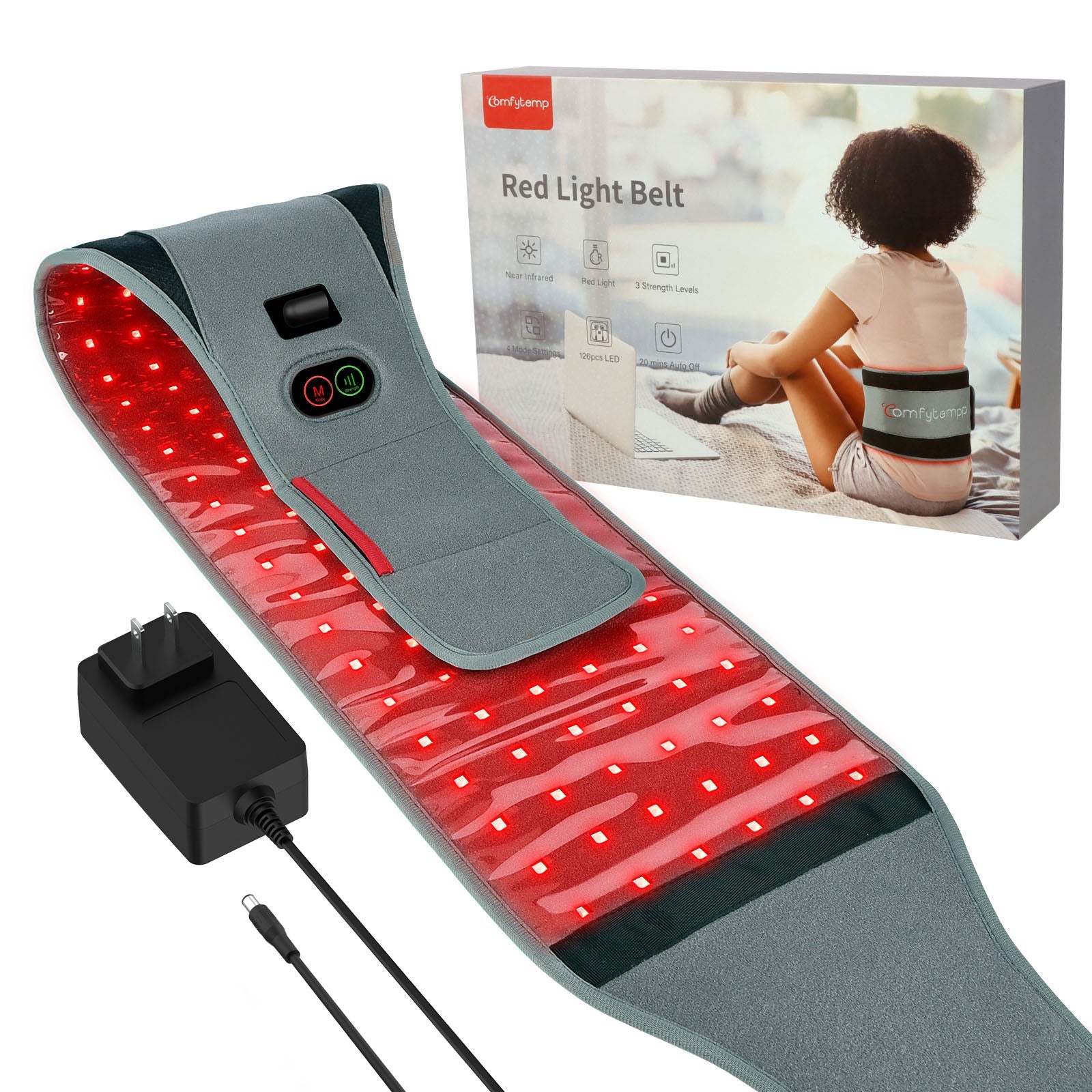 Comfytemp Red Light Therapy Belt, FSA HSA Eligible Infrared Red Light Therapy for Body, 22W Light Wrap with Pulse for Back Waist Muscle Pain Relief, Improve Joint Inflammation
