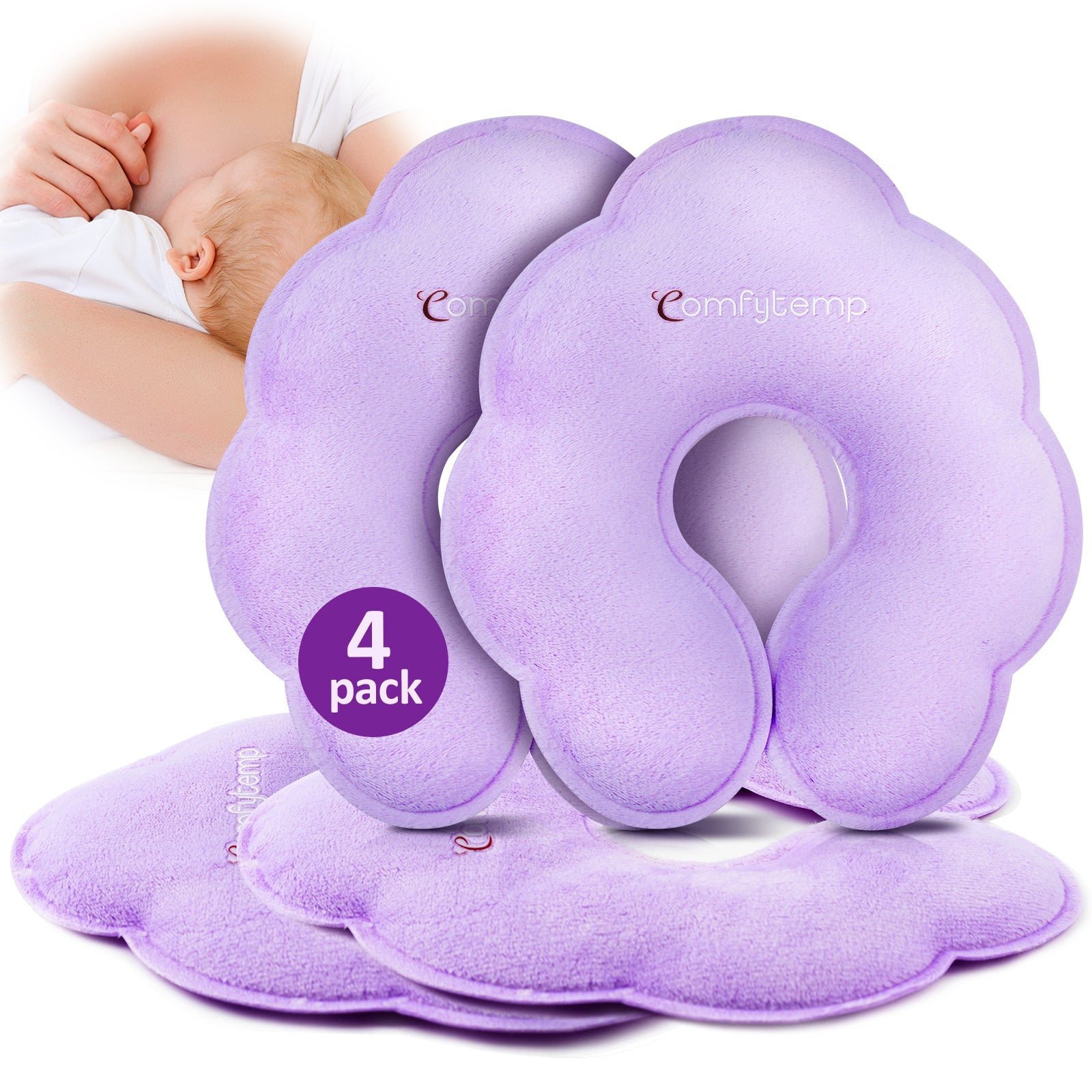 Comfytemp Breastfeeding Therapy Packs, 4-Pack Larger Dual-Sided Hot & Cold Breast Gel Ice Pads, FSA HSA Eligible, Reusable Postpartum Essentials for Pain Relief, Mastitis, Engorgement, New Mom Gifts
