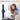 Woman wearing a blue neck heating pad with a diagram showing dimensions: 33" long and 7" wide.