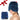 A woman wearing a blue plush migraine relief ice cap with a red gift bow in the corner.