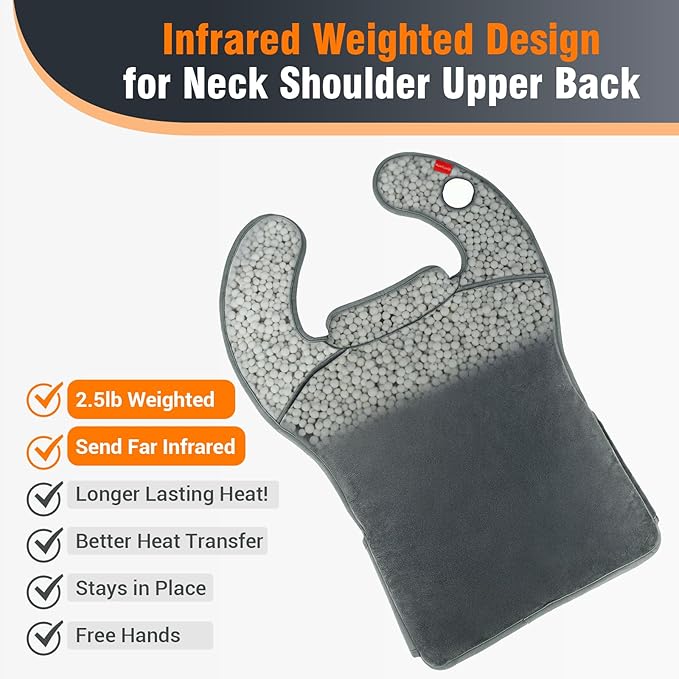 Comfytemp Far Infrared Heating Pad for Neck Shoulders and Upper Back, Weighted Heat Pad with Adjustable Band, FSA HSA Eligible 20"×22" Heated Vest for Deeper Muscle & Pain Relief, Gifts for Women Men