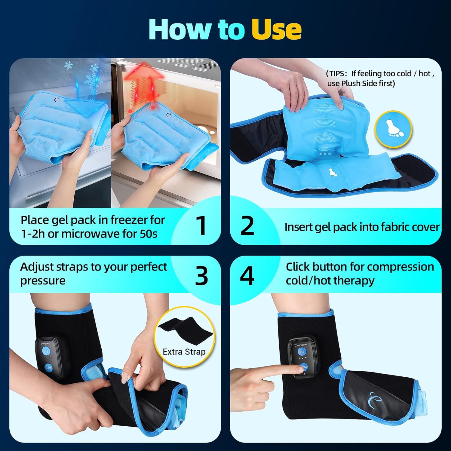 Comfytemp Auto Compression Ankle Ice Pack Wrap, Reusable Gel Hot Cold Therapy Foot Brace for Plantar Fasciitis Relief, Achilles Tendonitis, Swelling, Heel Spur, Sprain, After Surgery Get Well Gift