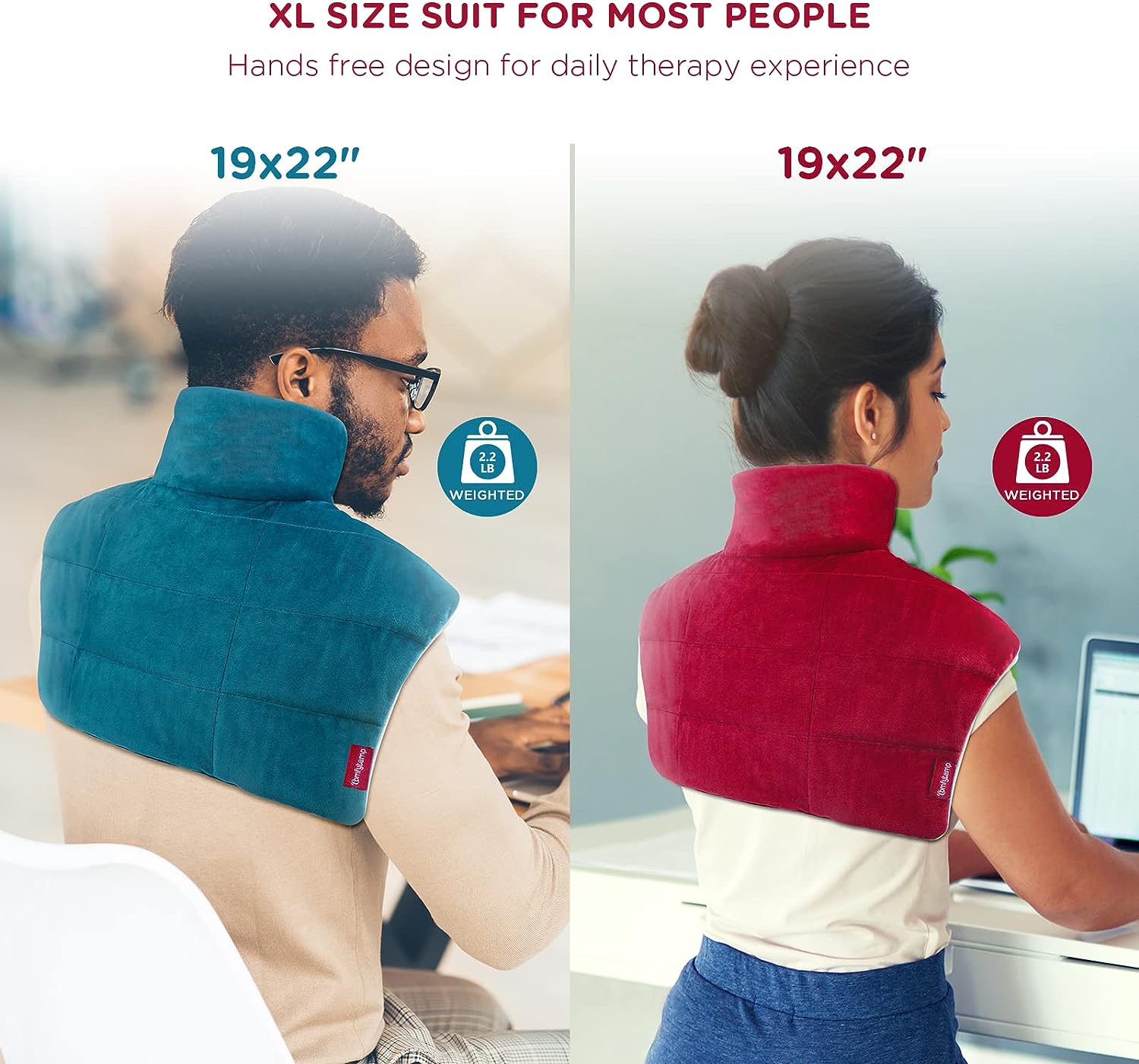 Comfytemp Weighted Heating Pad for Neck and Shoulders, FSA HSA Eligible, 19"x 24", Blue