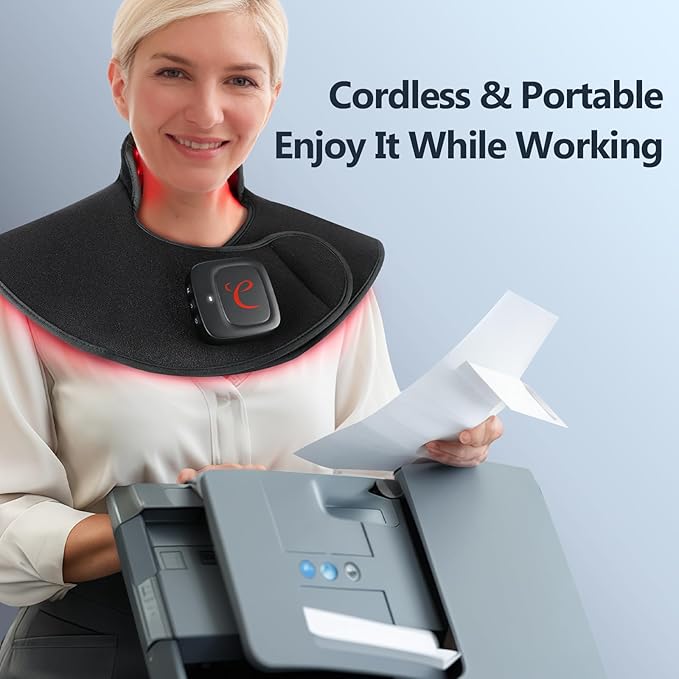 Comfytemp Cordless Red Light Therapy Pad for Neck Shoulder Pain Relief, FSA HSA Eligible Portable Wireless Near Infrared Light Wrap for Body, 19W Flexible Light Cape for Upper Back Muscle Relax