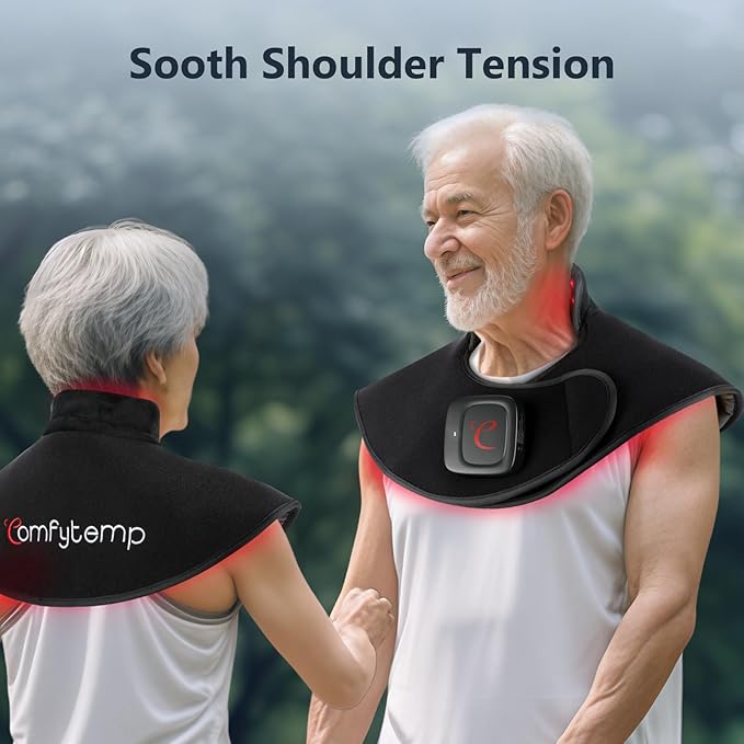 Comfytemp Cordless Red Light Therapy Pad for Neck Shoulder Pain Relief, FSA HSA Eligible Portable Wireless Near Infrared Light Wrap for Body, 19W Flexible Light Cape for Upper Back Muscle Relax
