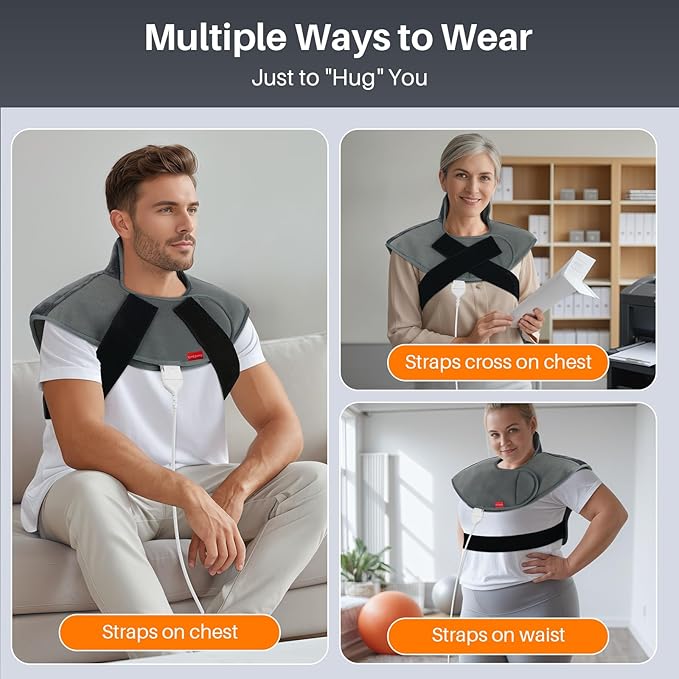 Comfytemp Far Infrared Weighted Heating Pad for Neck Shoulders, Wearable Electric Heat Pad, FSA HSA Eligible, Adjustable & Better Fit Heated Wrap for Deeper Muscle & Pain Relief, Gifts for Women Men