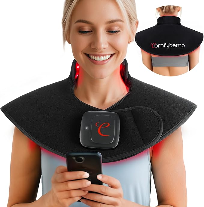 Comfytemp Cordless Red Light Therapy Pad for Neck Shoulder Pain Relief, FSA HSA Eligible Portable Wireless Near Infrared Light Wrap for Body, 19W Flexible Light Cape for Upper Back Muscle Relax