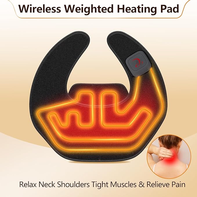 Comfytemp Portable Cordless Heating Pad for Neck Shoulder Pain Relief, Rechargeable Weighted Heat Pad FSA HSA Eligible, Electric Neck Heater with 3-8H of Battery Life, Christmas Gifts for Women Men