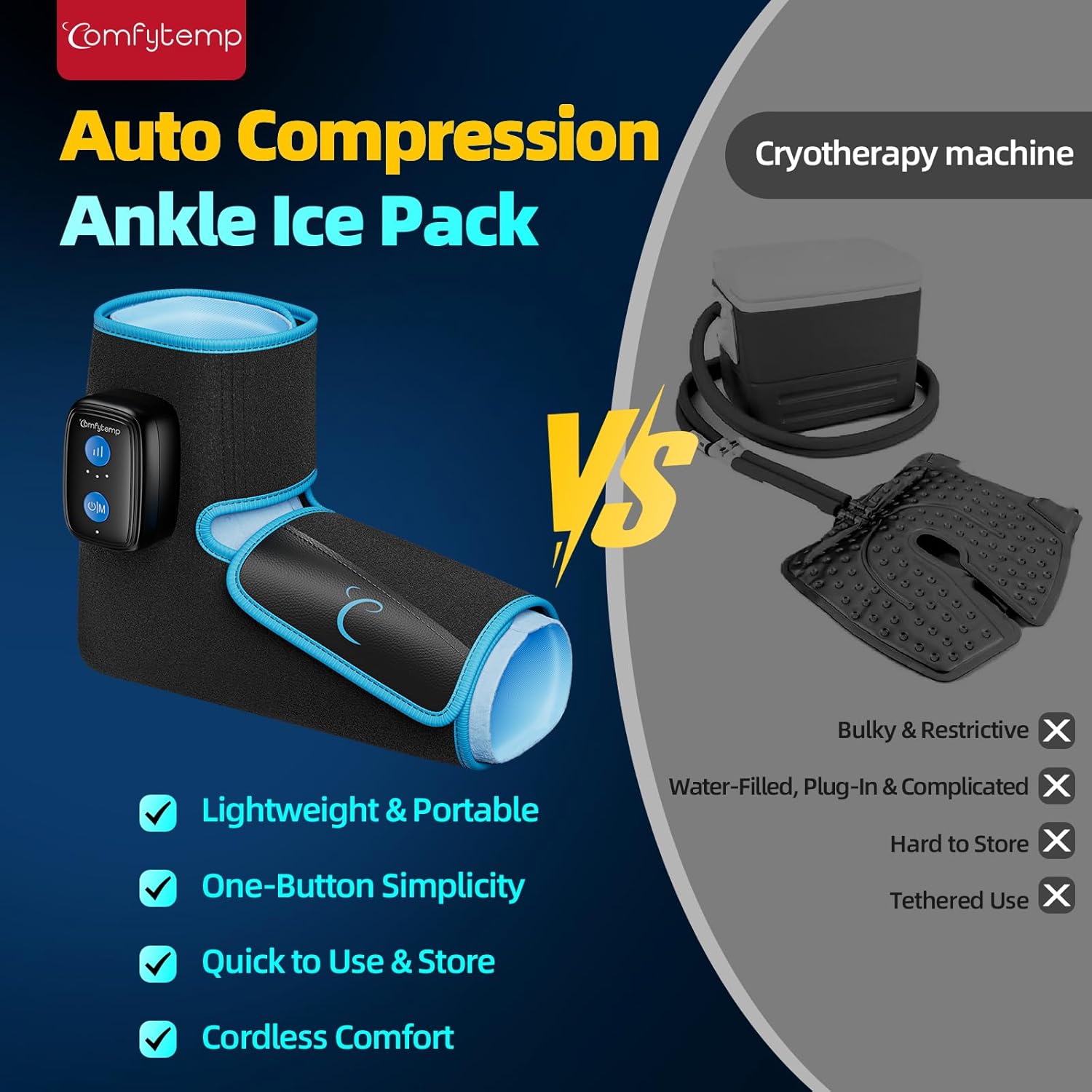 Comfytemp Auto Compression Ankle Ice Pack Wrap, Reusable Gel Hot Cold Therapy Foot Brace for Plantar Fasciitis Relief, Achilles Tendonitis, Swelling, Heel Spur, Sprain, After Surgery Get Well Gift