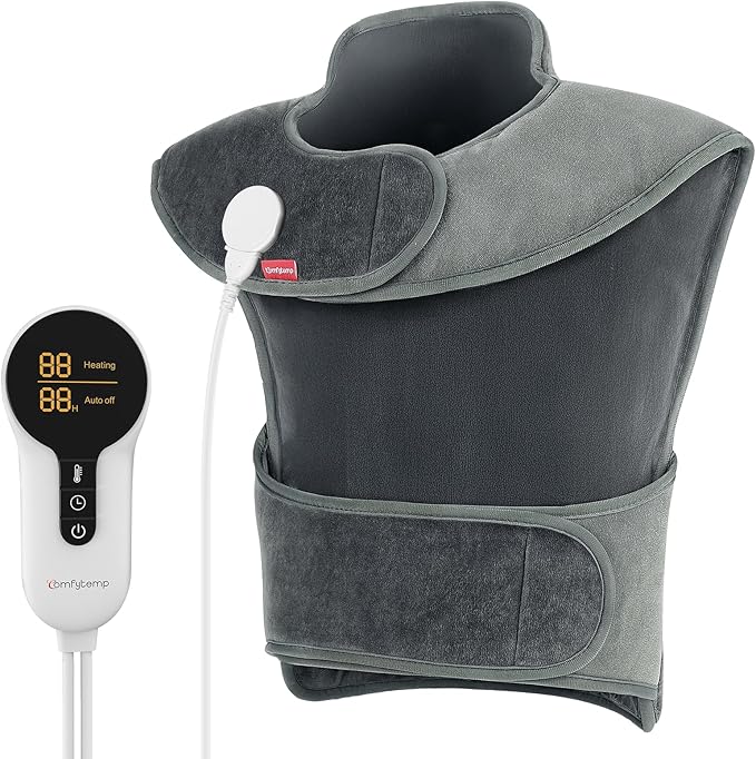 Comfytemp Far Infrared Heating Pad for Neck Shoulders and Upper Back, Weighted Heat Pad with Adjustable Band, FSA HSA Eligible 20"×22" Heated Vest for Deeper Muscle & Pain Relief, Gifts for Women Men