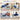 Four scenes showing a blue heating pad used for back, stomach, leg, and shoulder pain relief.