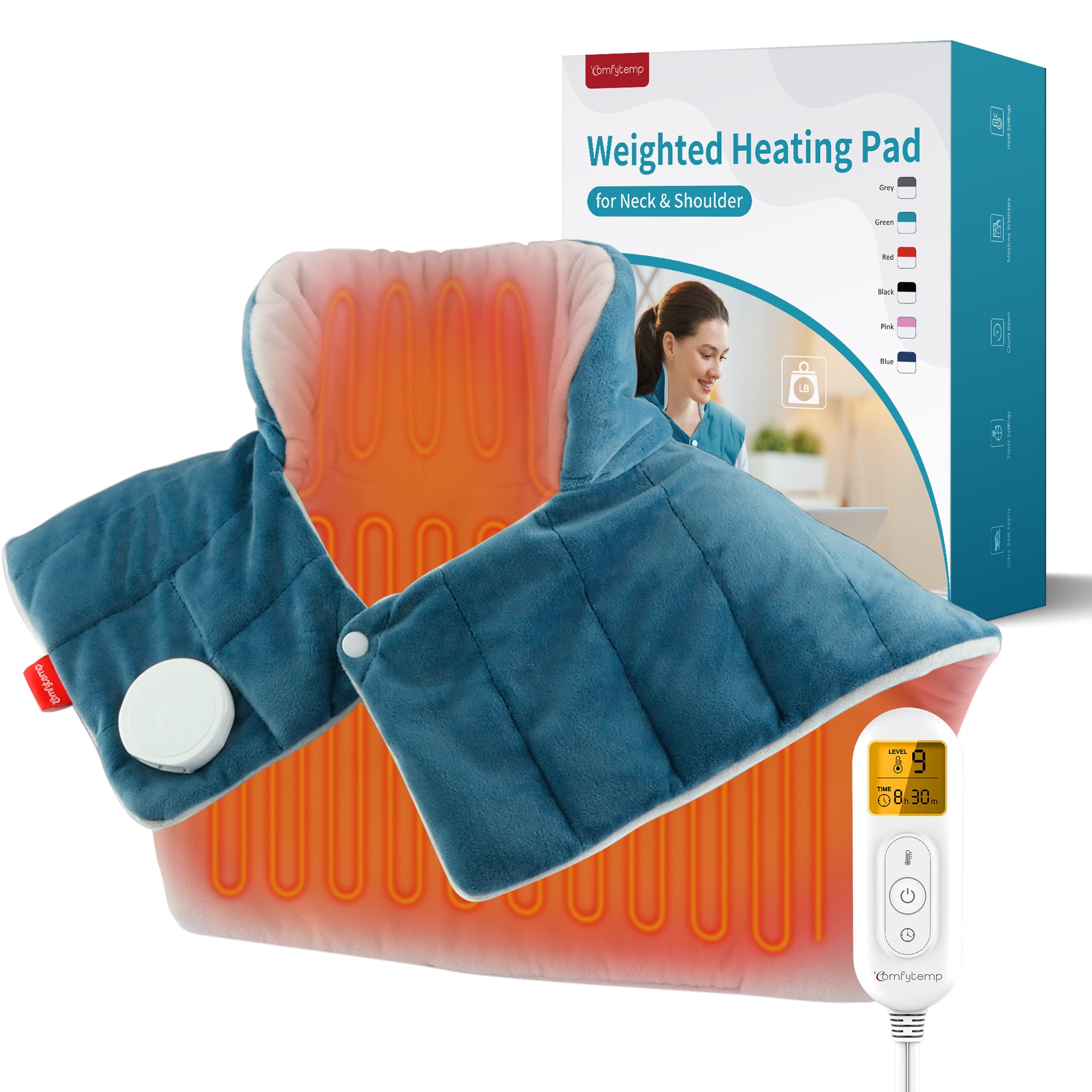 Comfytemp Weighted Heating Pad for Neck and Shoulders, FSA HSA Eligible, 19"x 24", Blue