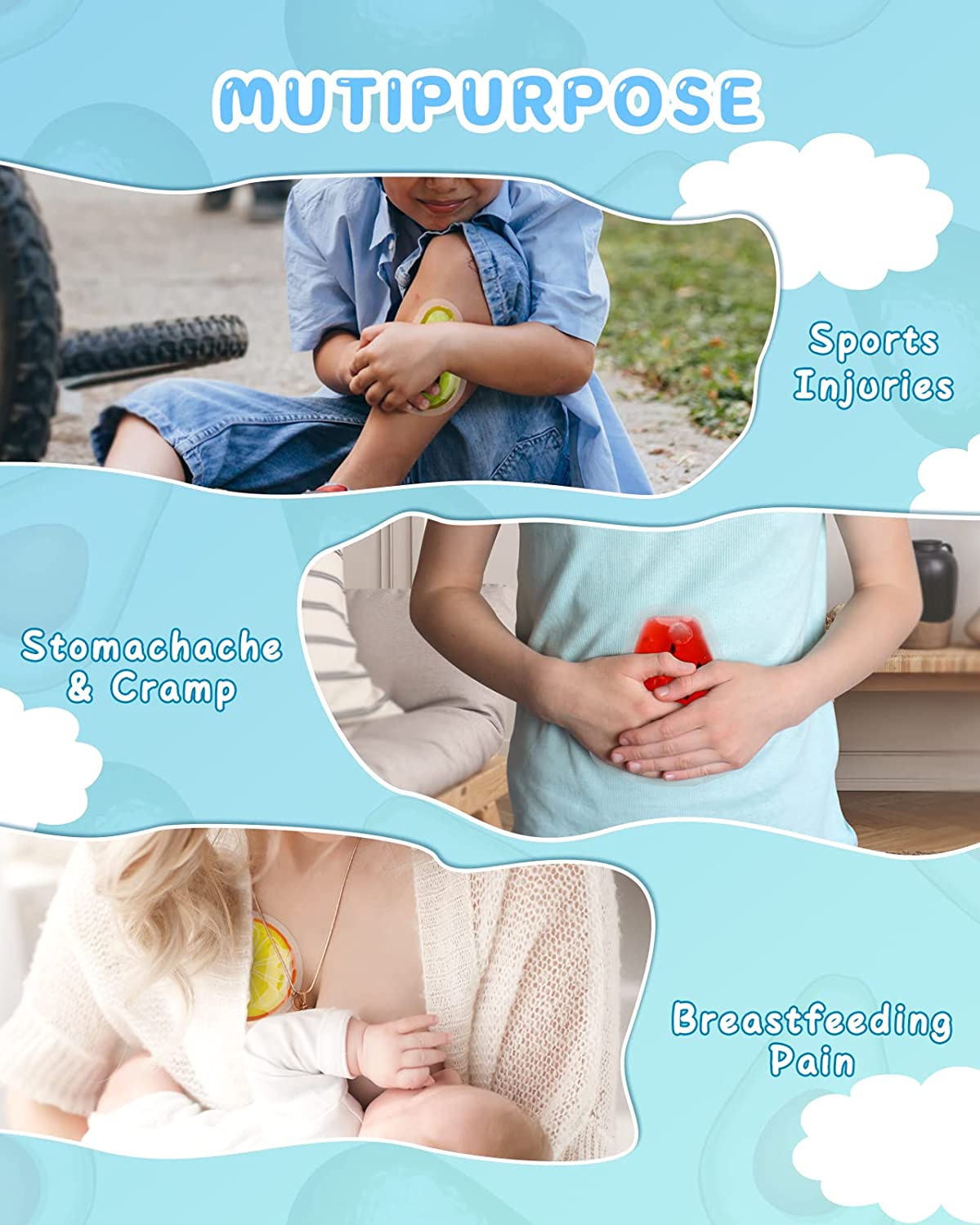 Kids Small Gel Ice Packs for Boo Boos with 6 Packs