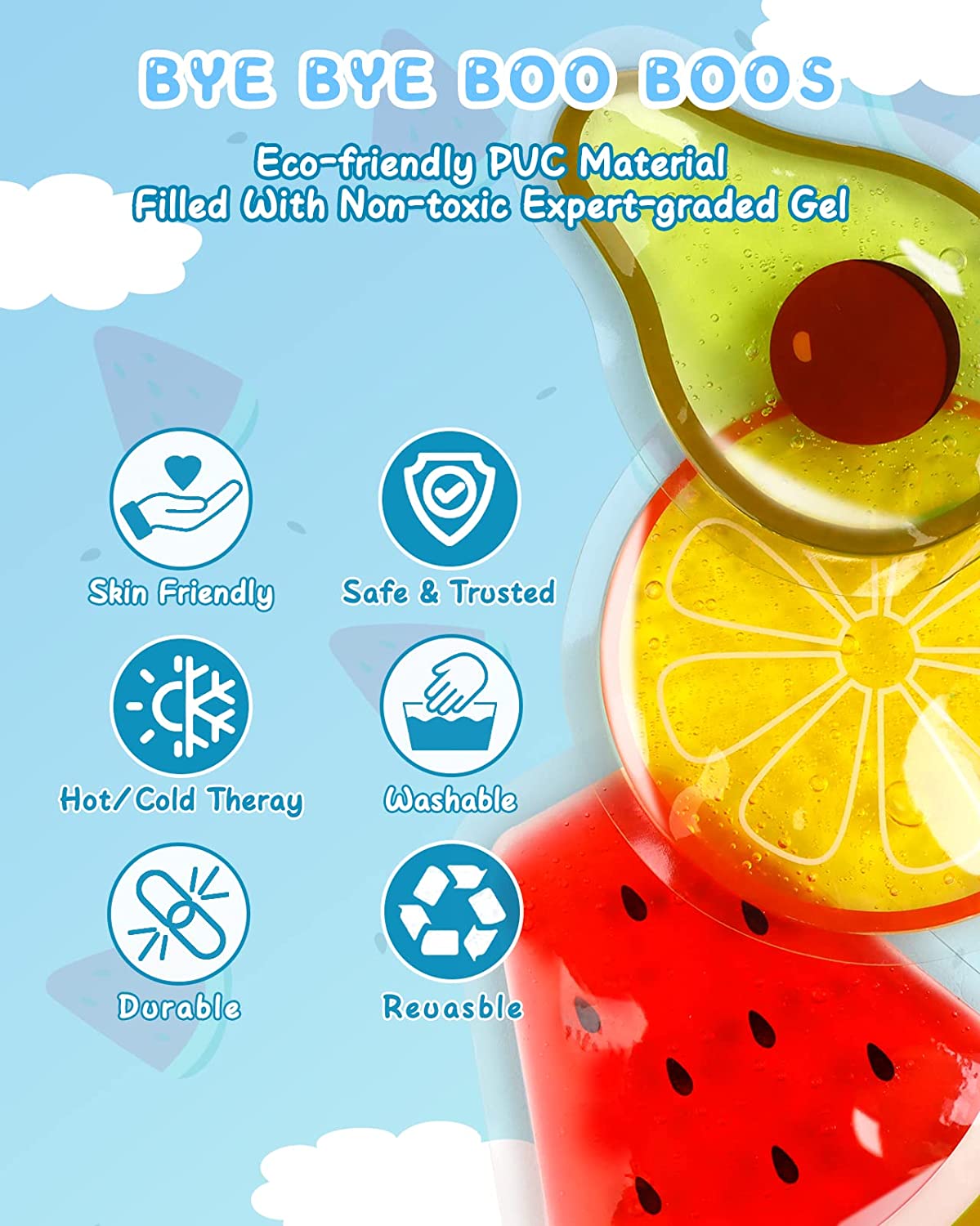 Kids Small Gel Ice Packs for Boo Boos with 6 Packs