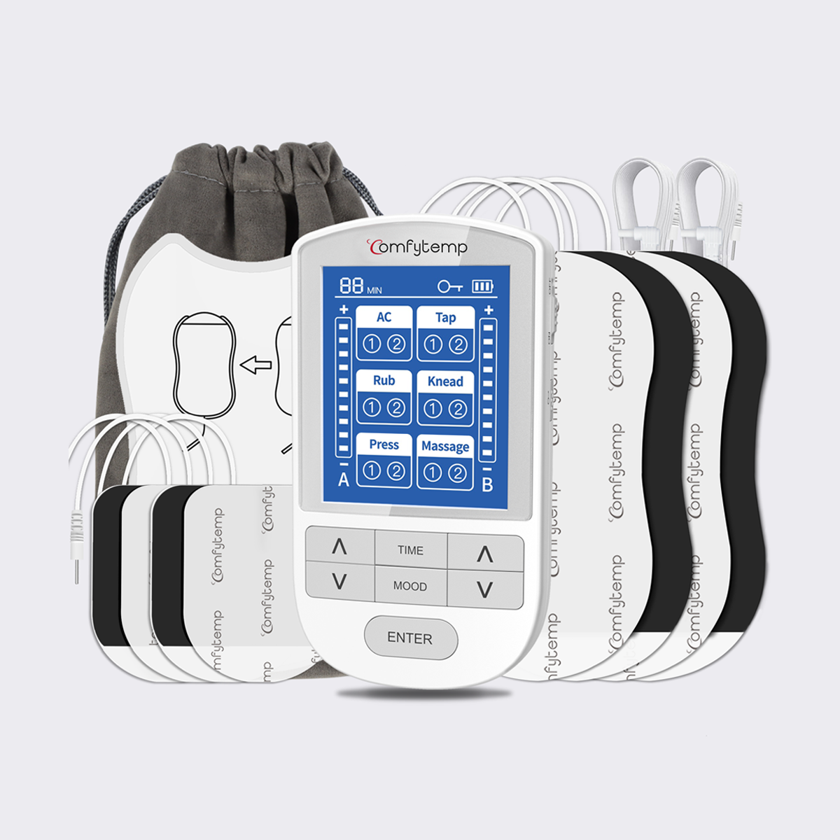Comfier Tens Unit Muscle Stimulator with 2 Channels, Electric Pulse Ba