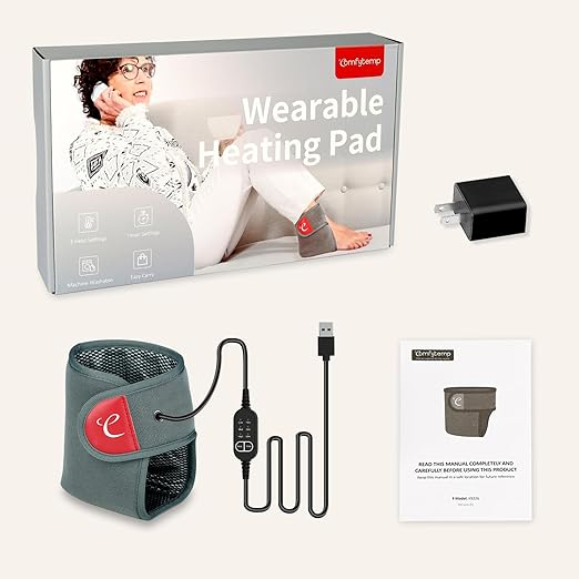 Comfytemp Ankle Heating Pad for Achilles Tendonitis, USB Wearable Heating Pad for Feet with 3 Heat and Time Settings, Electric Heated Ankle Wrap for Sprained Ankle, Heel Pain Relief, Plantar Fasciitis