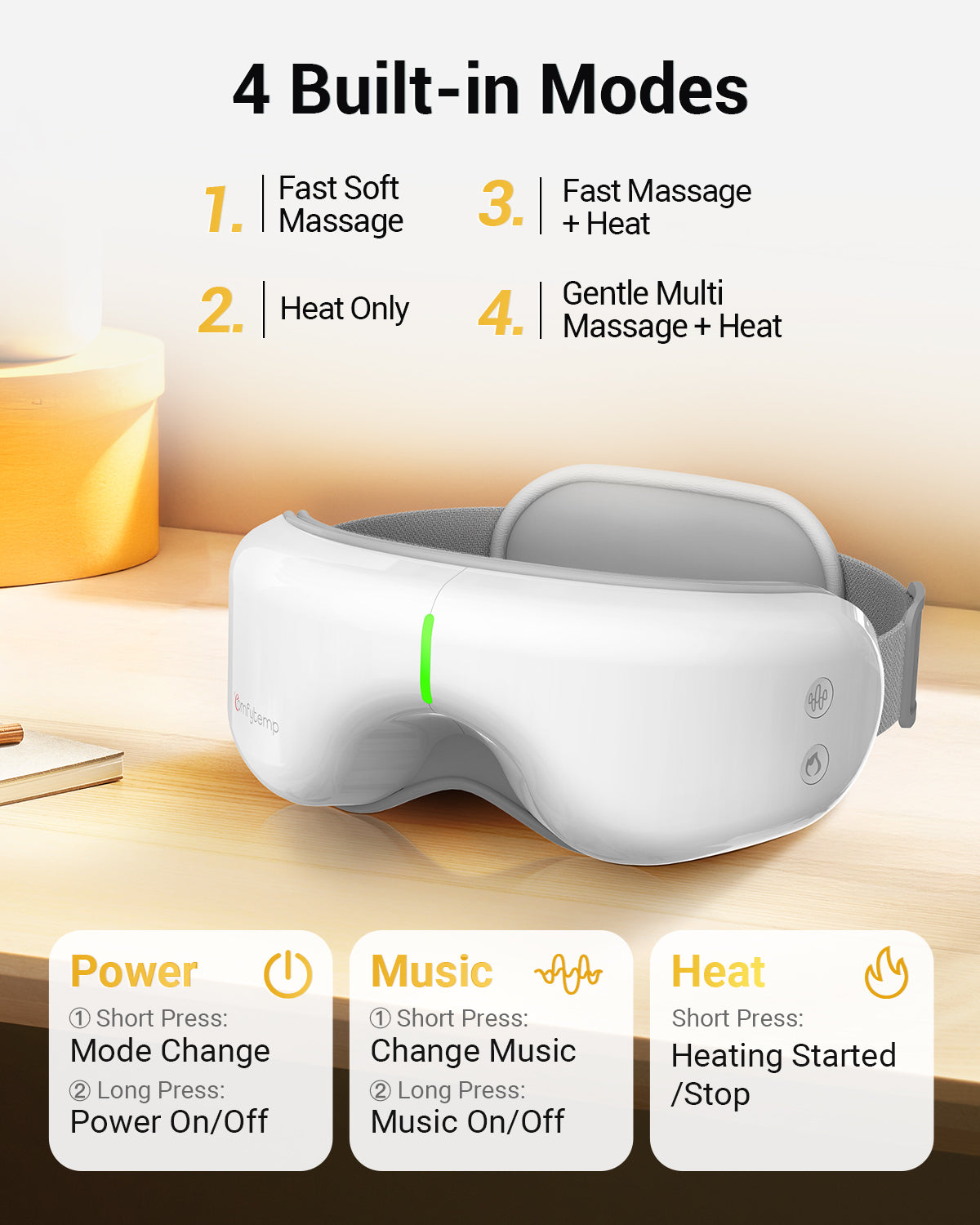 Comfytemp Eye Massager with Heat, Birthday Valentines Day Gifts for Women Men, FSA HSA Eligible Heated Eye Massager for Migraines, Heated Eye Mask Massager with Music for Eye Strain, Stye Eye Relief