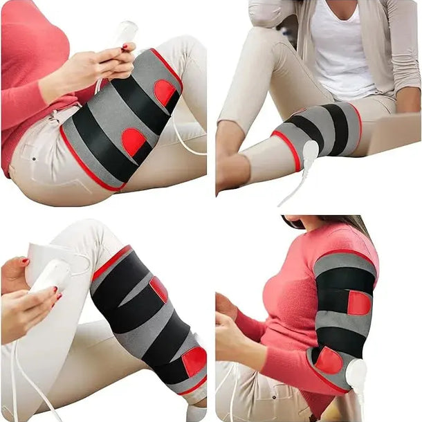 Electric heating pad wrap for knee, thigh, calf, and arm pain relief.