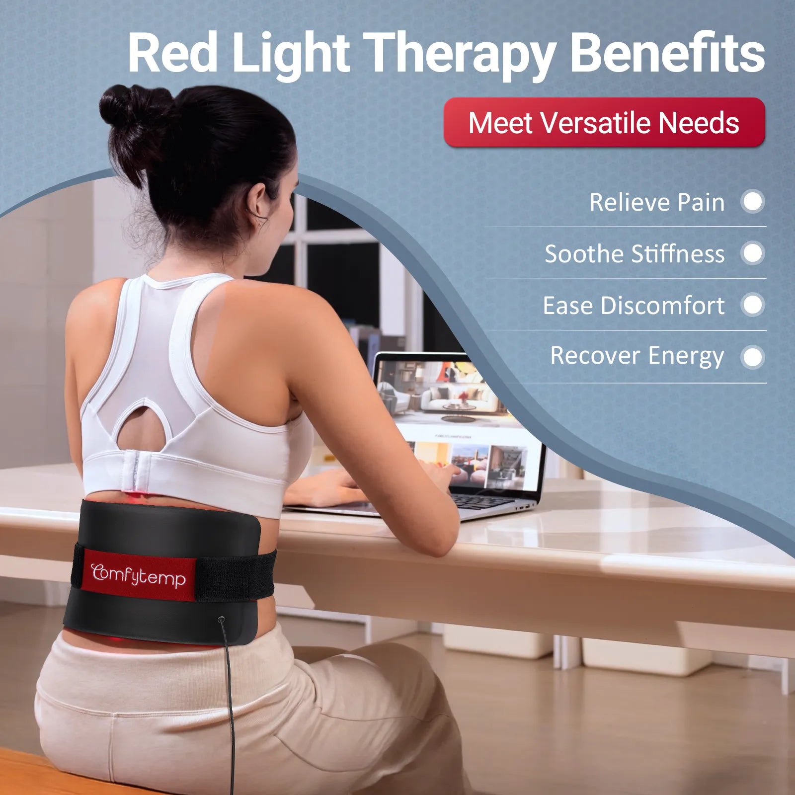 K4064-Comfytemp 14.4'' x 6.1'' Red Light Therapy Pad