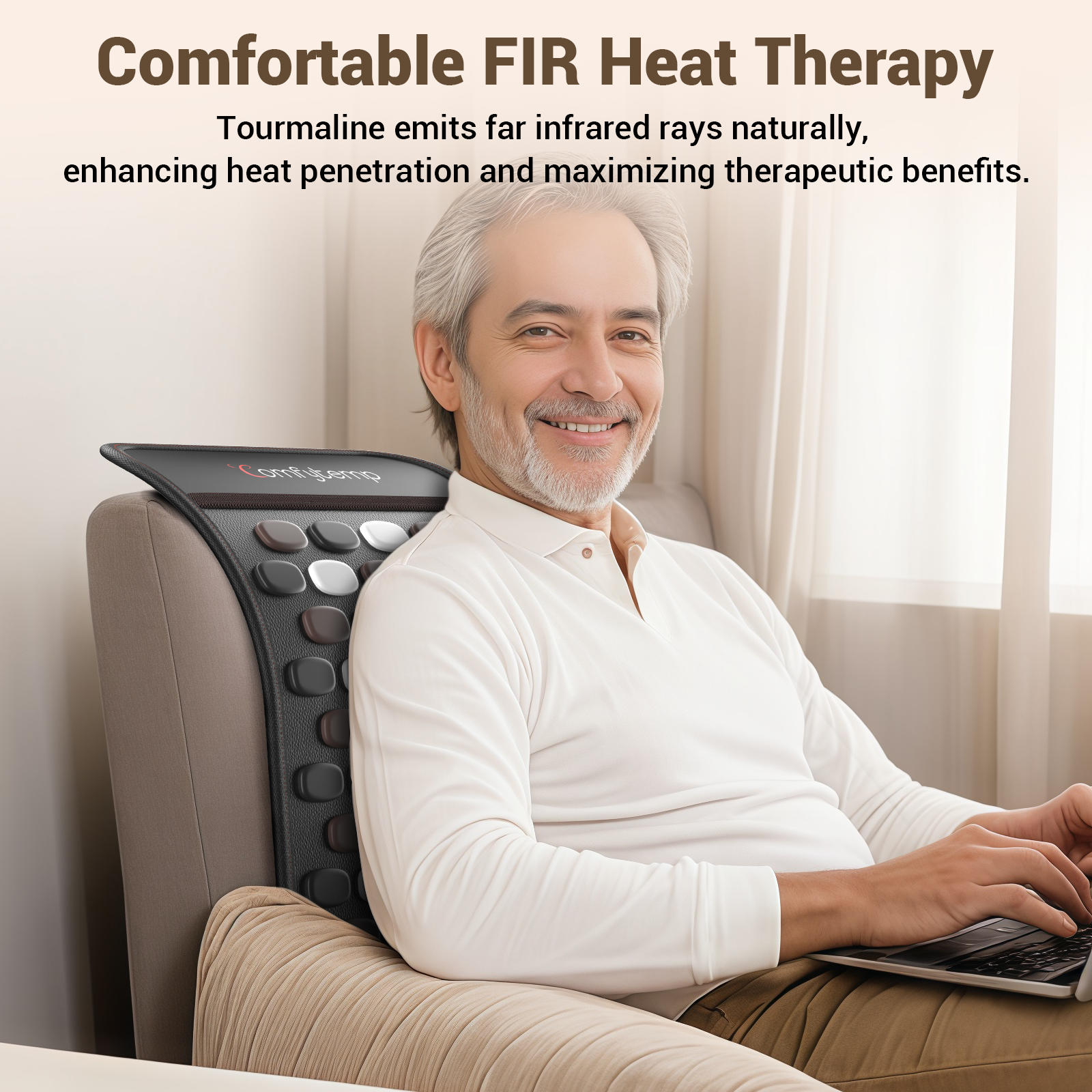 Comfytemp Infrared Heating Pad for Back with 65 Tourmaline Stones, 6 Heat 8 Timers, 24"×12"