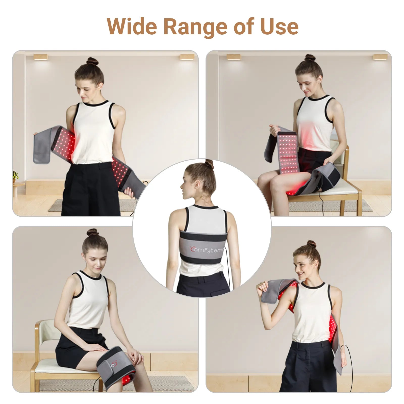 Cinturón de terapia de luz roja Comfytemp, elegible para FSA/HSA, terapia de luz roja infrarroja para el cuerpo, envoltura de luz de 22 W con pulsos para aliviar el dolor muscular de espalda y cintura, mejora la inflamación articular 