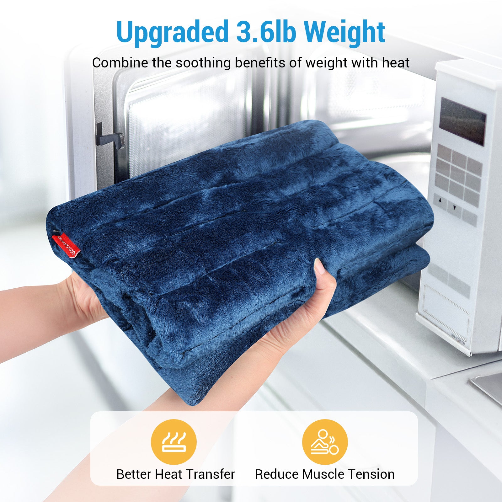 Comfytemp XL Microwave Heating Pad for Back Discomfort, 12"x24" Warm Compress Weighted Moist Heat Pack, Blue