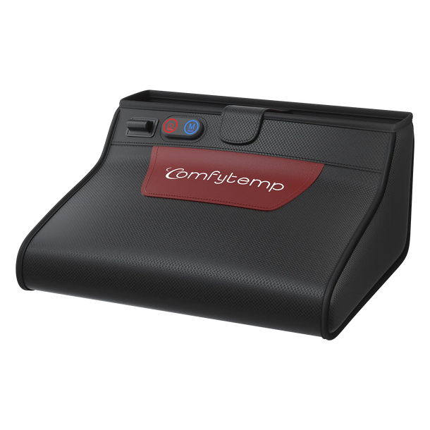 Comfytemp red light therapy device with control buttons and power adapter.