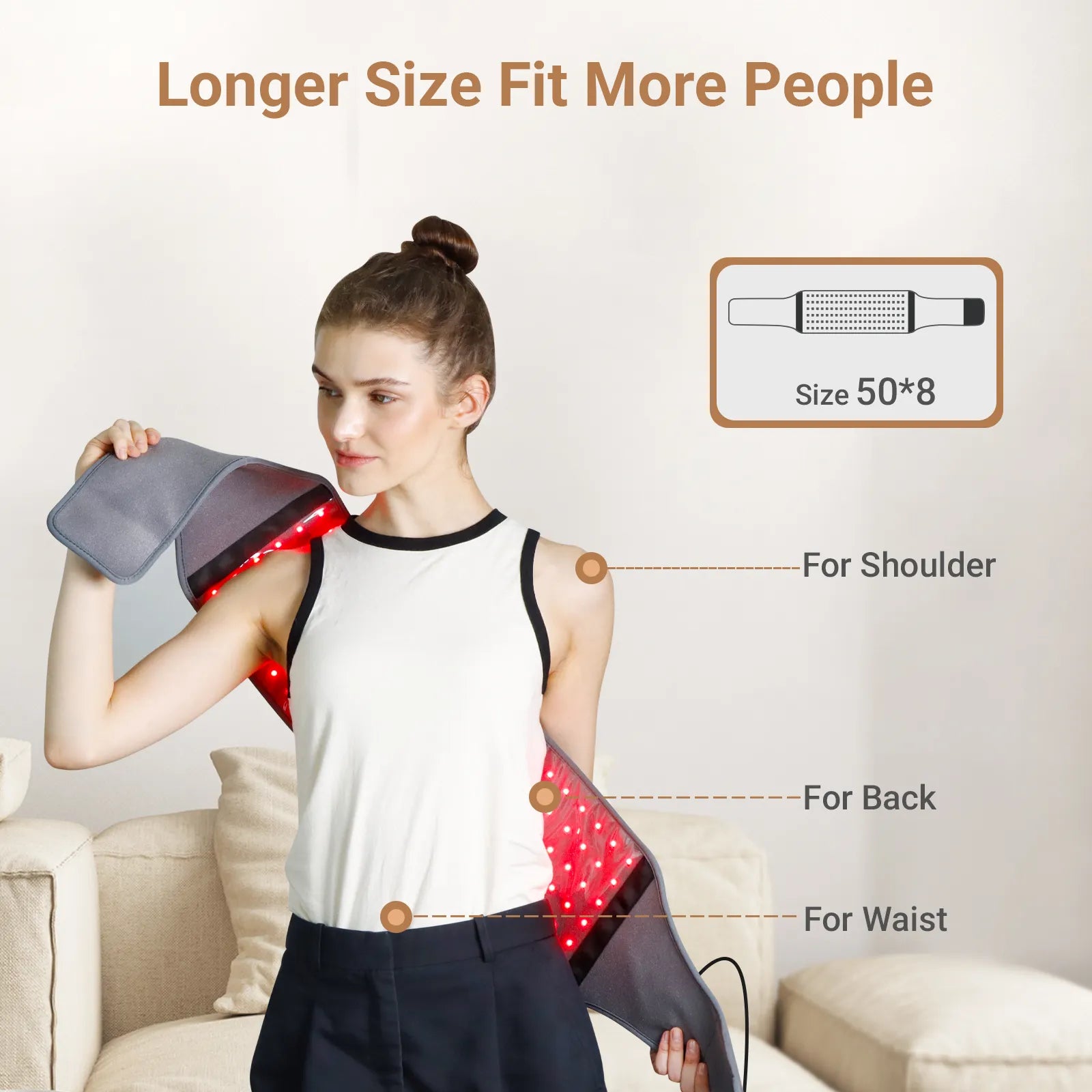 Cinturón de terapia de luz roja Comfytemp, elegible para FSA/HSA, terapia de luz roja infrarroja para el cuerpo, envoltura de luz de 22 W con pulsos para aliviar el dolor muscular de espalda y cintura, mejora la inflamación articular 