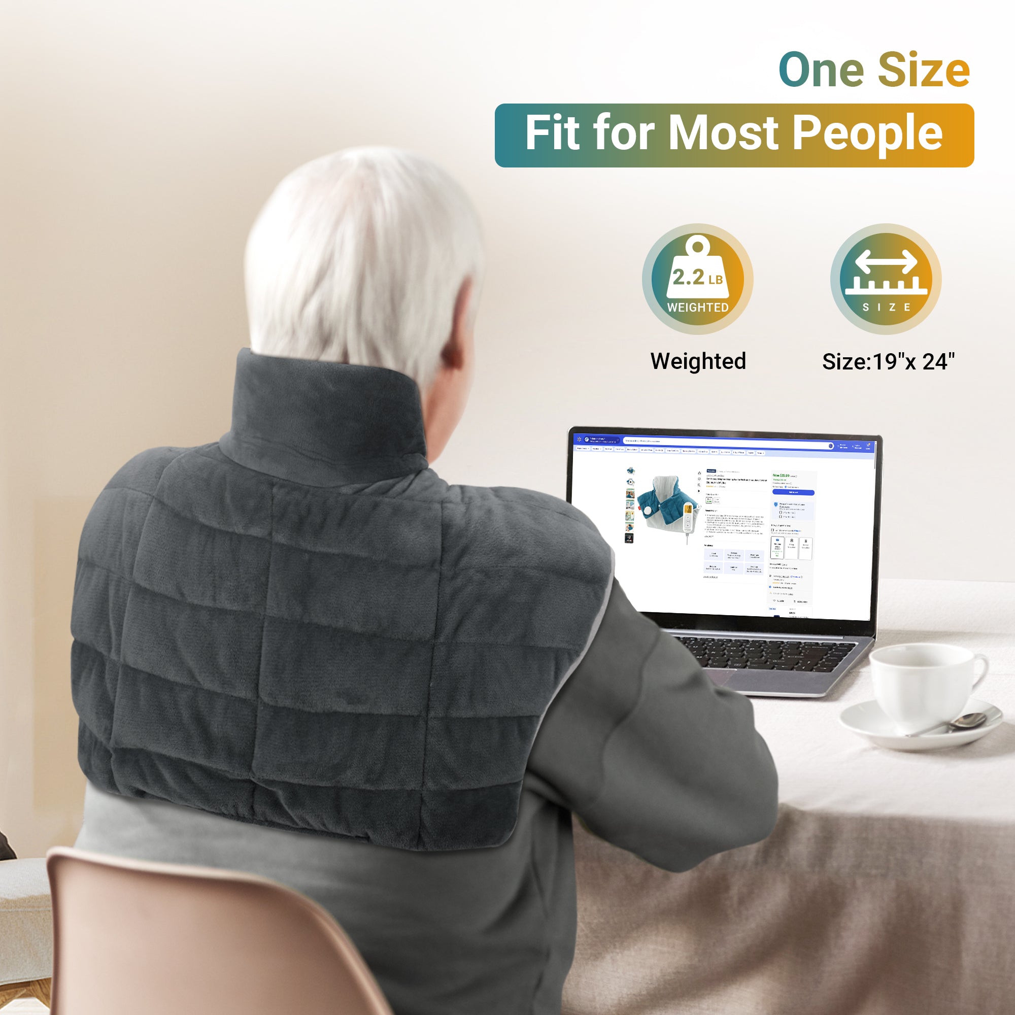 Comfytemp Weighted Heating Pad for Neck and Shoulders, FSA HSA Eligible, 19"x 24", Gray