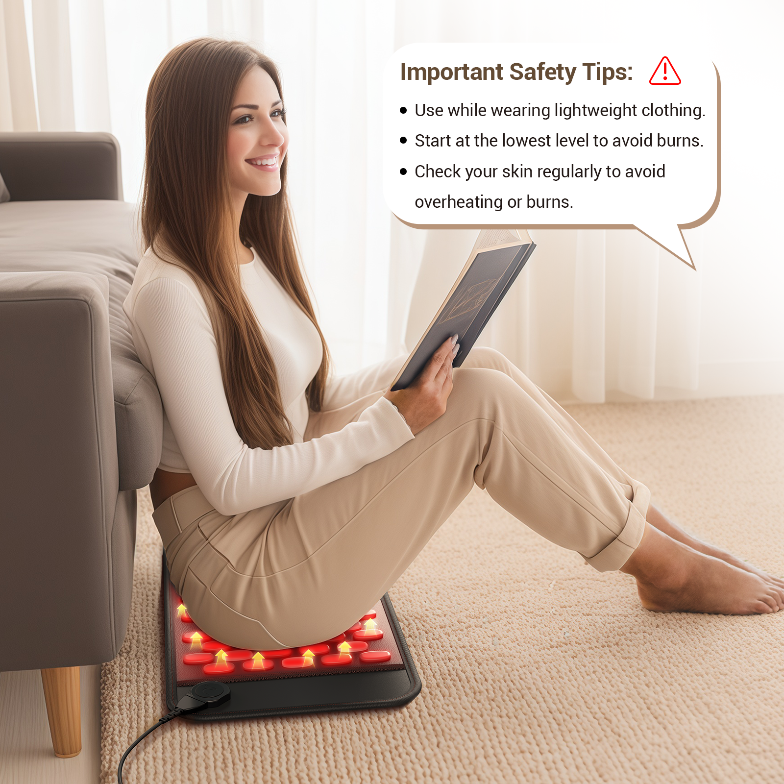 Comfytemp Infrared Heating Pad for Back with 65 Tourmaline Stones, 6 Heat 8 Timers, 24"×12"