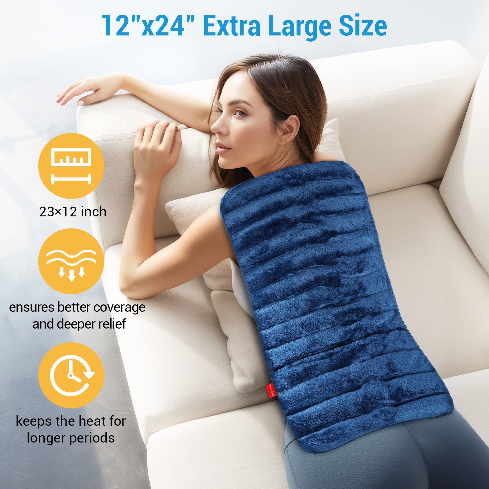 Comfytemp XL Microwave Heating Pad for Back Discomfort, 12"x24" Warm Compress Weighted Moist Heat Pack, Blue