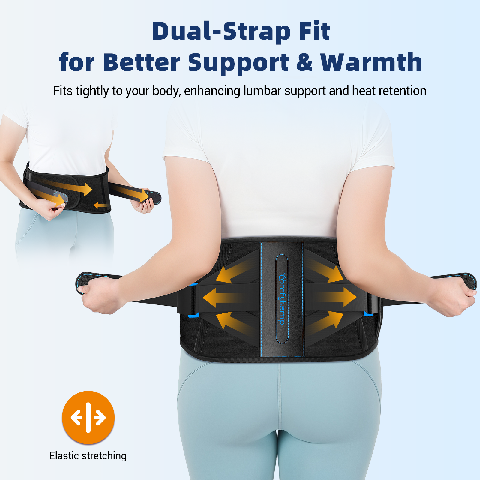 Soporte lumbar Comfytemp con 3 niveles de calor y 3 temporizadores, almohadilla térmica inalámbrica para aliviar el dolor de espalda, se adapta a la mayoría de tallas corporales hasta 150 cm (59").