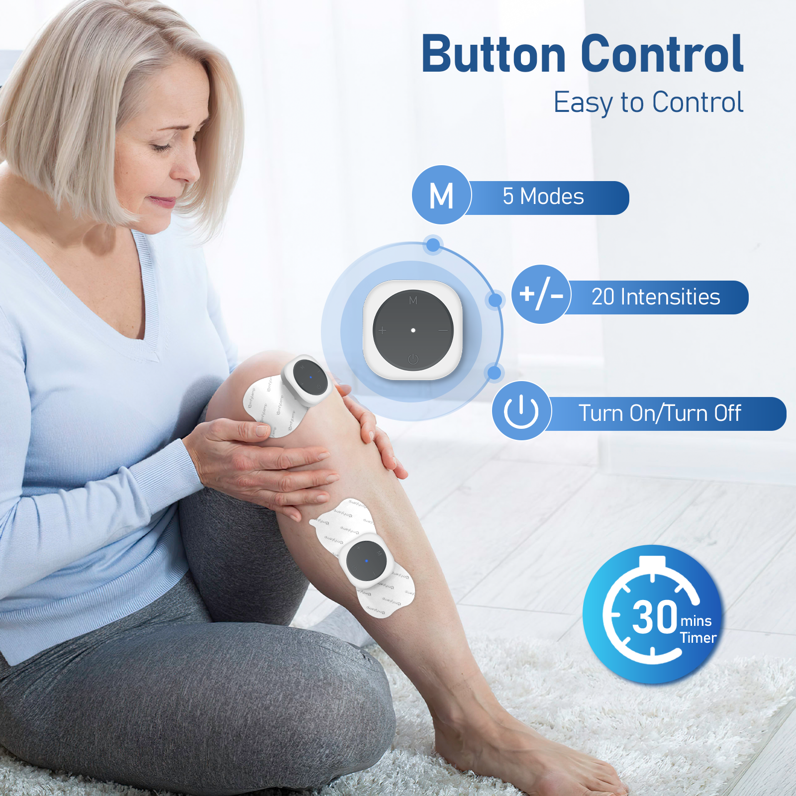 Comfytemp Electrode Wireless Massager - Rechargeable Portable TENS Unit Muscle Stimulator with App Control