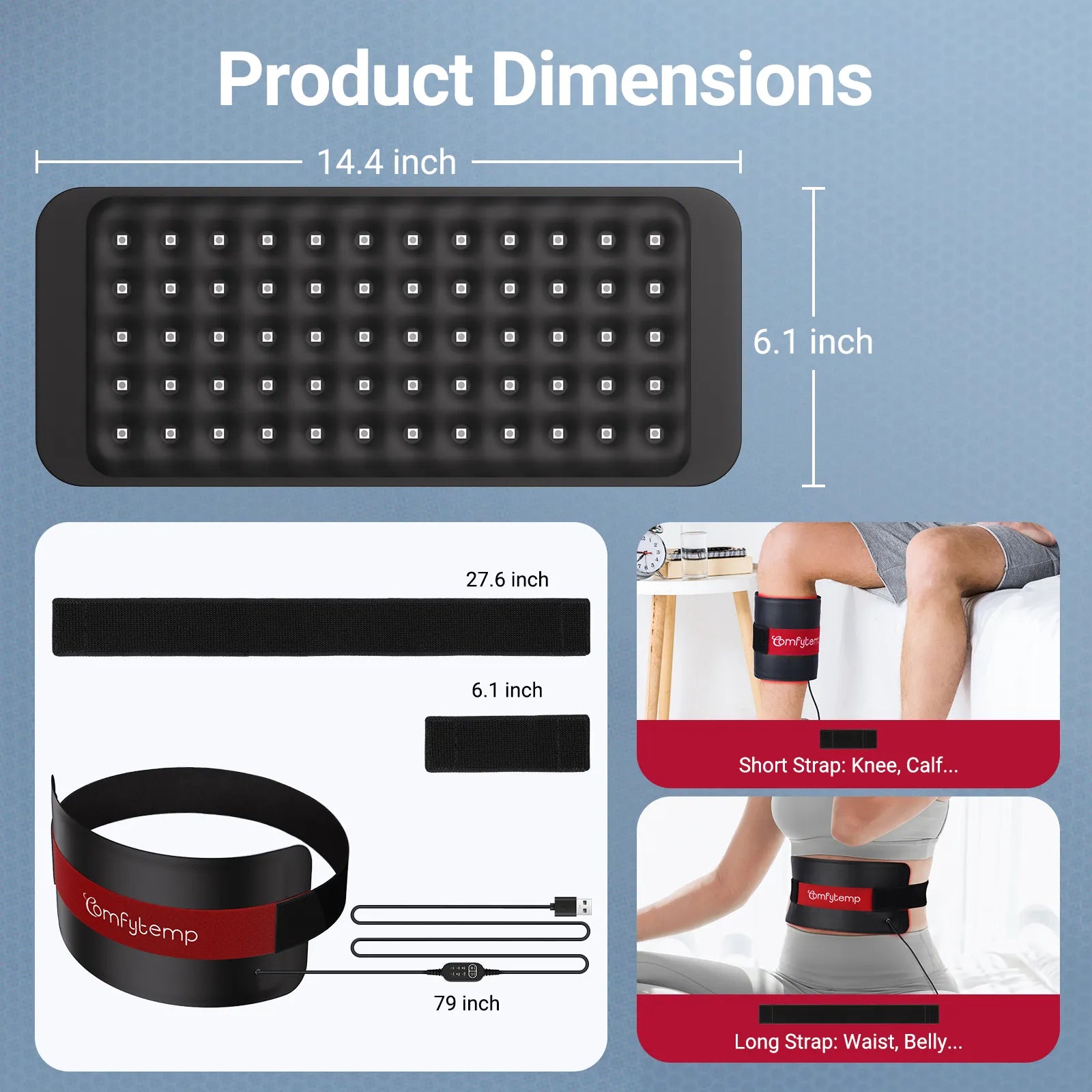 K4064-Comfytemp 14.4'' x 6.1'' Red Light Therapy Pad