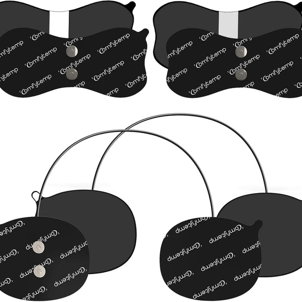 Black Comfytemp electrode replacement pads with snap connectors for TENS EMS units.