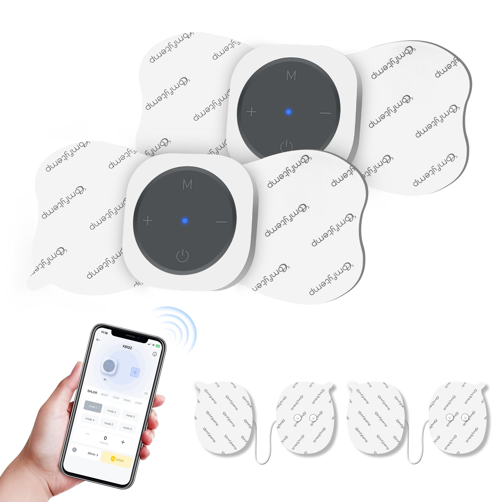 Comfytemp Electrode Wireless Massager - Rechargeable Portable TENS Unit Muscle Stimulator with App Control