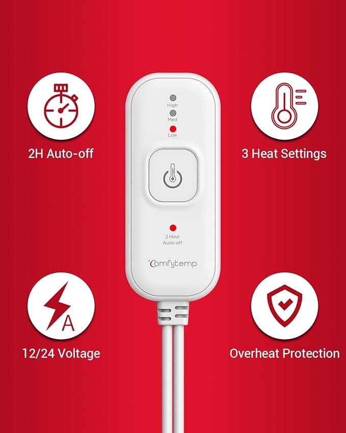 Car Electric Blanket for Neck and Shoulder, Comfytemp Heated Car Blanket with 3 Heat Setting, 2H Auto-Off, Heated Neck Shoulder Wrap for Pain Relief,12V/24V Heated Throw Blanket for Car, Camping