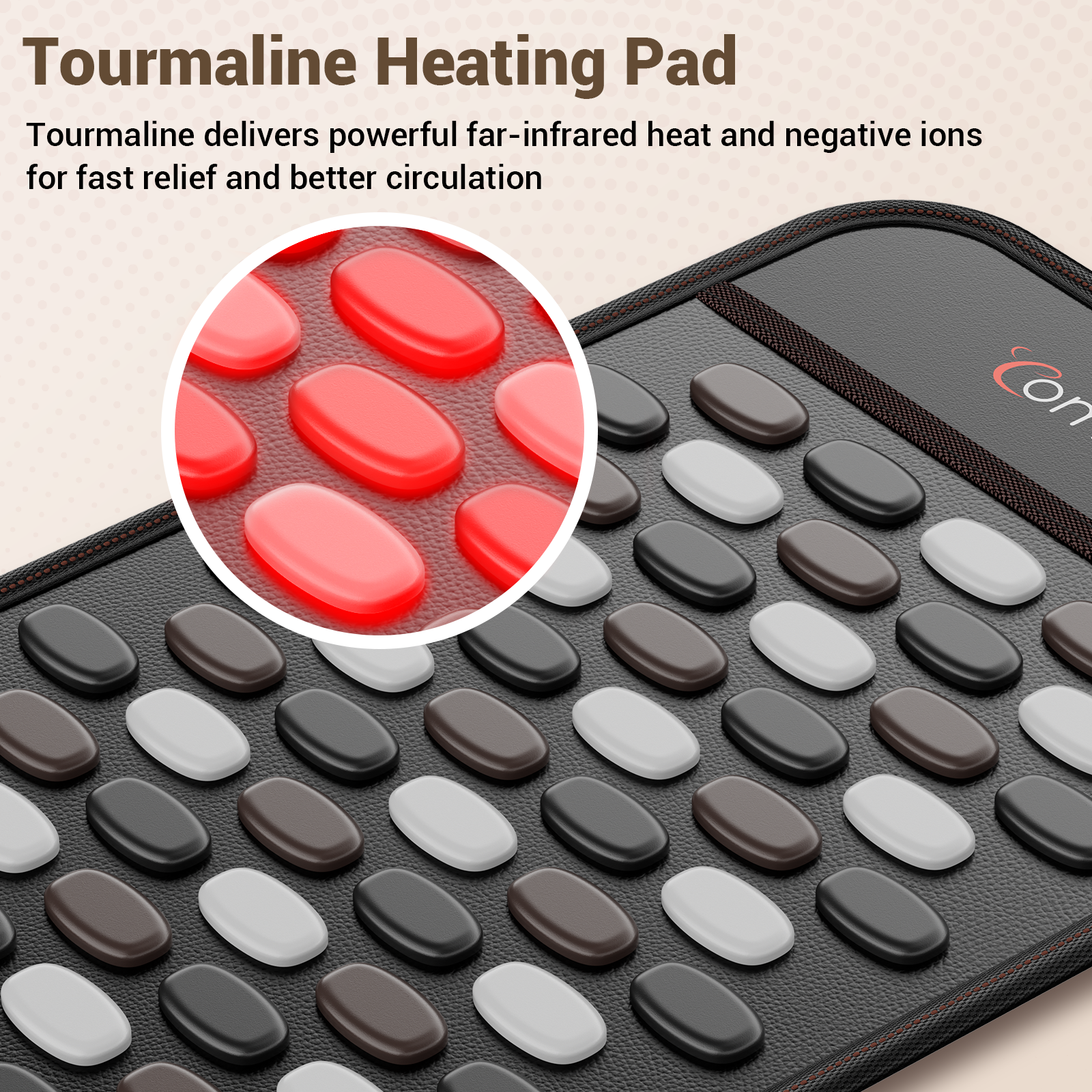 Comfytemp Infrared Heating Pad for Back with 65 Tourmaline Stones, 6 Heat 8 Timers, 24"×12"