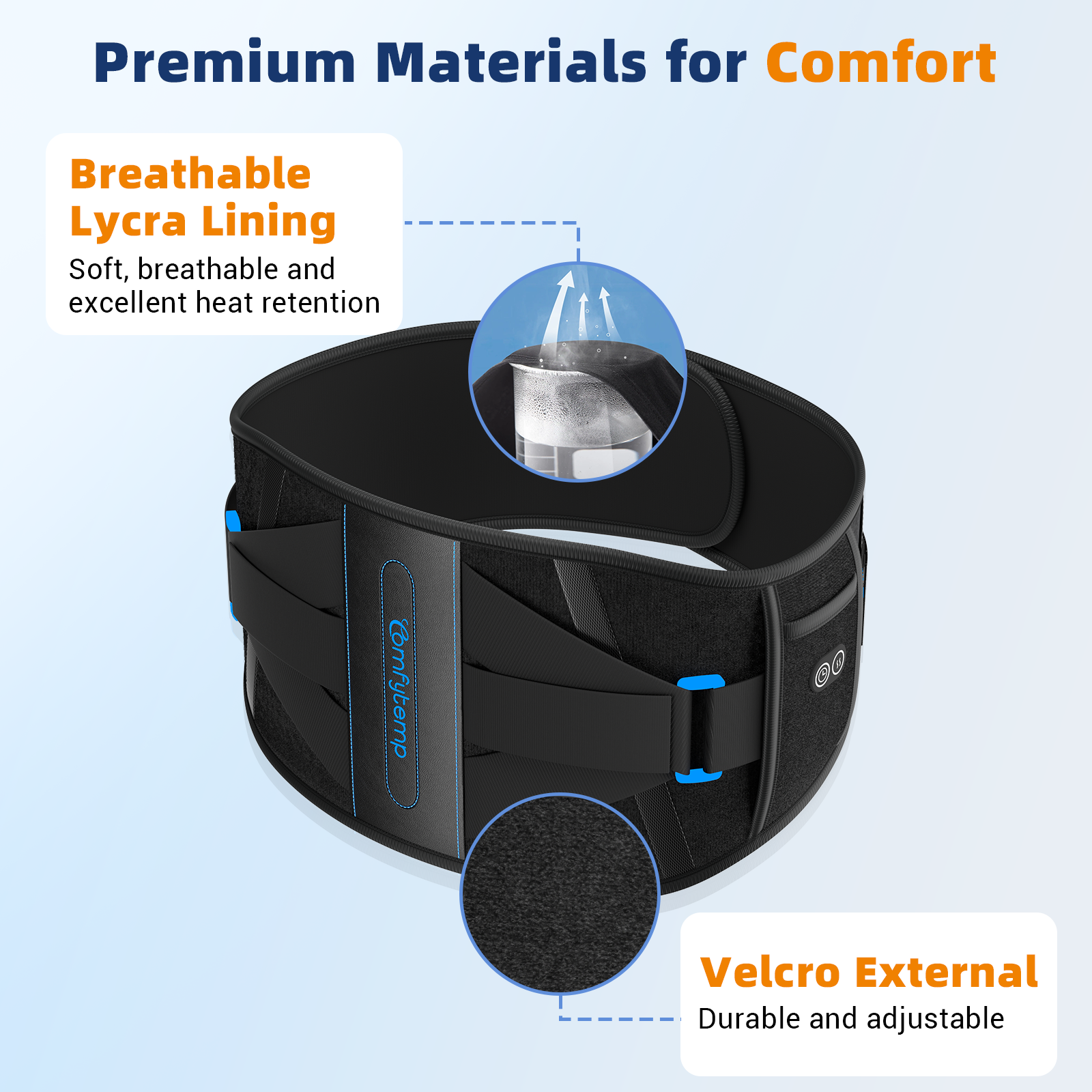 Soporte lumbar Comfytemp con 3 niveles de calor y 3 temporizadores, almohadilla térmica inalámbrica para aliviar el dolor de espalda, se adapta a la mayoría de tallas corporales hasta 150 cm (59").