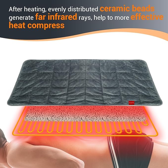 Comfytemp Far Infrared Weighted Heating Pad for Back & Cramps, FSA HSA Eligible 17"×33" XXXL Large Electric Heat Pad, Heated Pad for Neck/Shoulder/Leg Deeper Muscle & Pain Relief, Gifts for Women Men