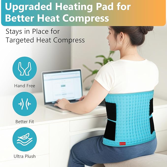 Comfytemp Wearable Heating Pad for Back Pain Relief & Cramps with 2 Elastic Straps, FSA HSA Eligible 12"×24" Electric Large Heat Pad for Neck Shoulder, Gifts for Women Men Mom Dad, Washable Heated Pad