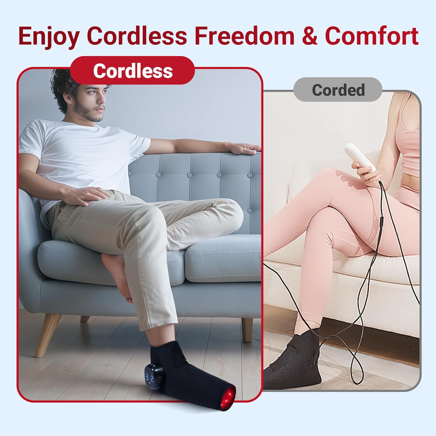 Comfytemp 5000mAh Cordless Red Light Therapy for Foot & Ankle, Portable Near Infrared Light Therapy Wrap with Timer, 660nm & 850nm Flexible Light Shoe for Heel Joint Muscle Pain Relief, 12'' x 7''
