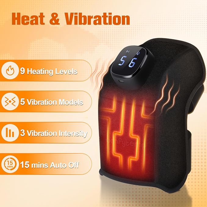 Comfytemp Cordless Knee Massager with Heat for Pain Relief, FSA HSA Eligible 3D Portable Knee Heating Pad APP Control, Heated Knee Brace Wrap for Women, Birthday Gift for Mom Dad, 9 Heat 5 Vibration