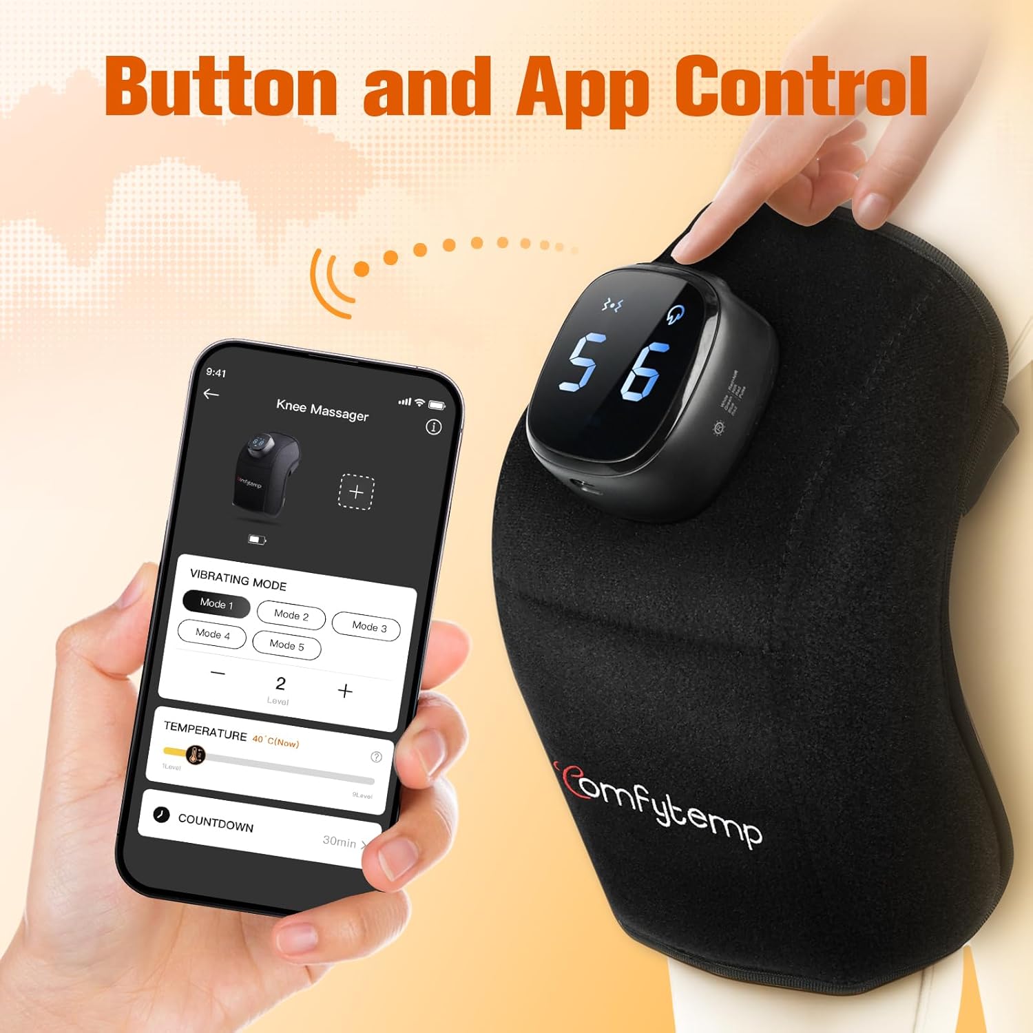 Comfytemp Cordless Knee Massager with Heat for Pain Relief, FSA HSA Eligible 3D Portable Knee Heating Pad APP Control, Heated Knee Brace Wrap for Women, Birthday Gift for Mom Dad, 9 Heat 5 Vibration