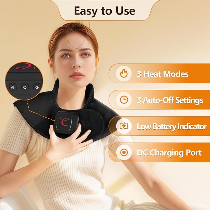 Comfytemp Portable Cordless Heating Pad for Neck Shoulder Pain Relief, Rechargeable Weighted Heat Pad FSA HSA Eligible, Electric Neck Heater with 3-8H of Battery Life, Christmas Gifts for Women Men