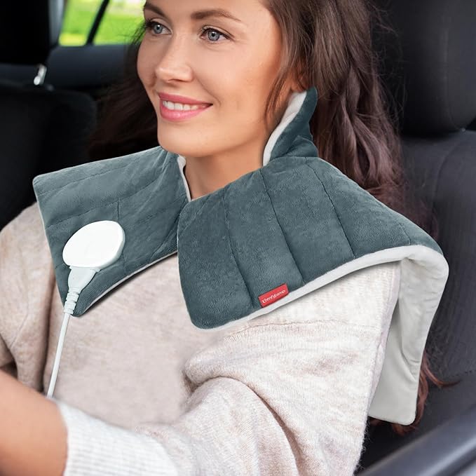 Car Electric Blanket for Neck and Shoulder, Comfytemp Heated Car Blanket with 3 Heat Setting, 2H Auto-Off, Heated Neck Shoulder Wrap for Pain Relief,12V/24V Heated Throw Blanket for Car, Camping