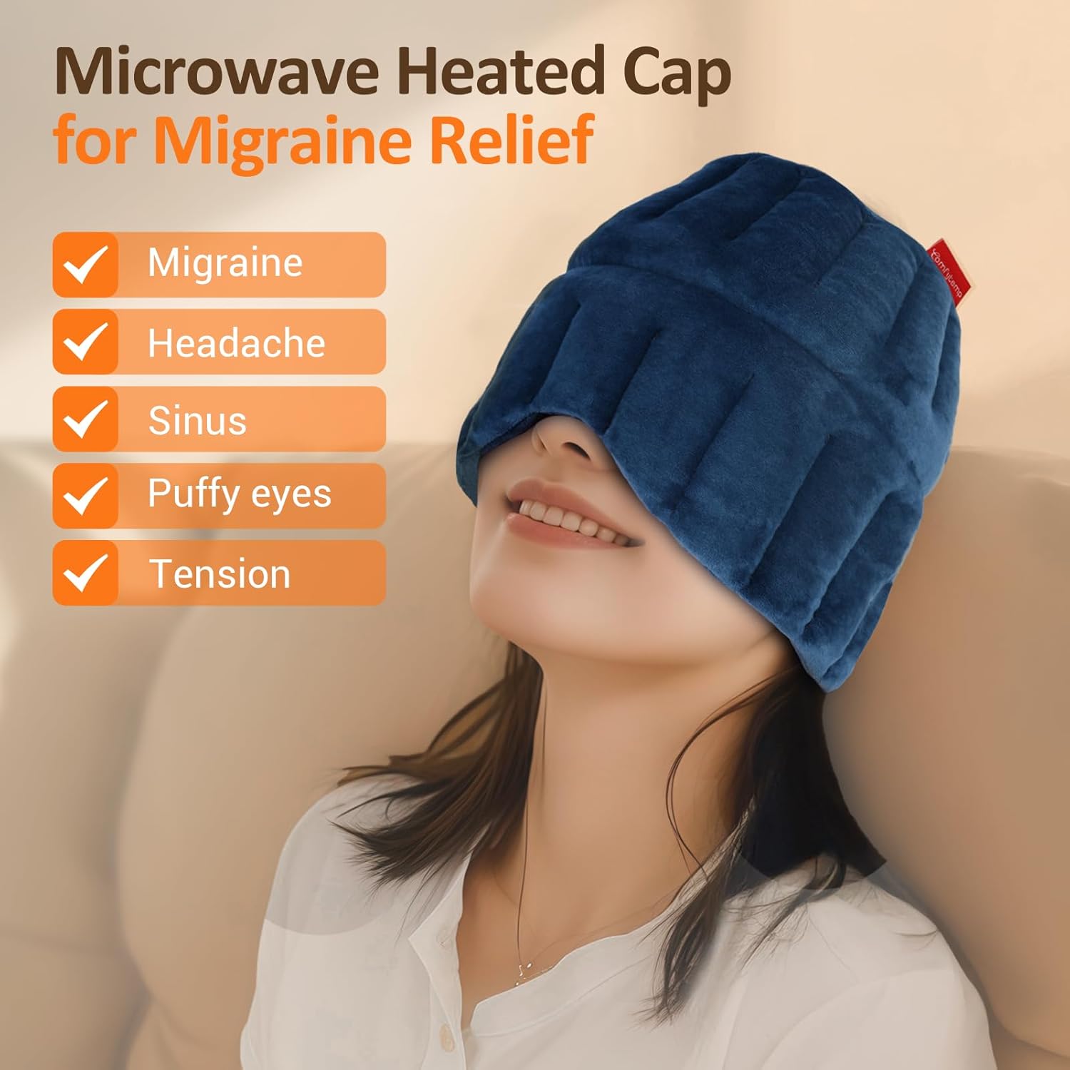Comfytemp Migraine Headache Relief Cap, Microwavable Face Eyes Mask for Migraine Relief, Warm Compress for Eyes, Microwave Heating Pad for Sinus, Puffy Eyes, Moist Heat Therapy