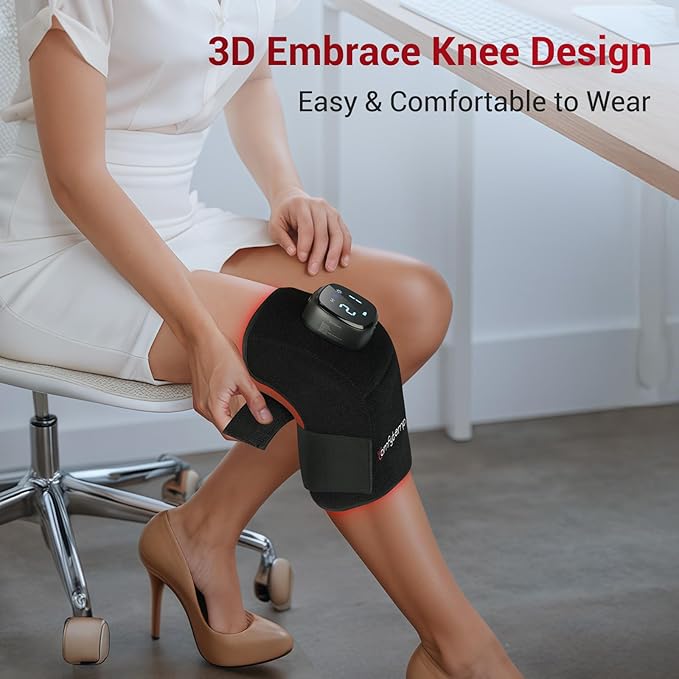 Comfytemp 3D Red Light Therapy Knee Wrap with Vibration Massage, Cordless 5000mAh Heated Knee Massager for Pain Relief, Portable Wireless Ergonomic 660nm&850nm Near Infrared Light Wrap for Knee Joint